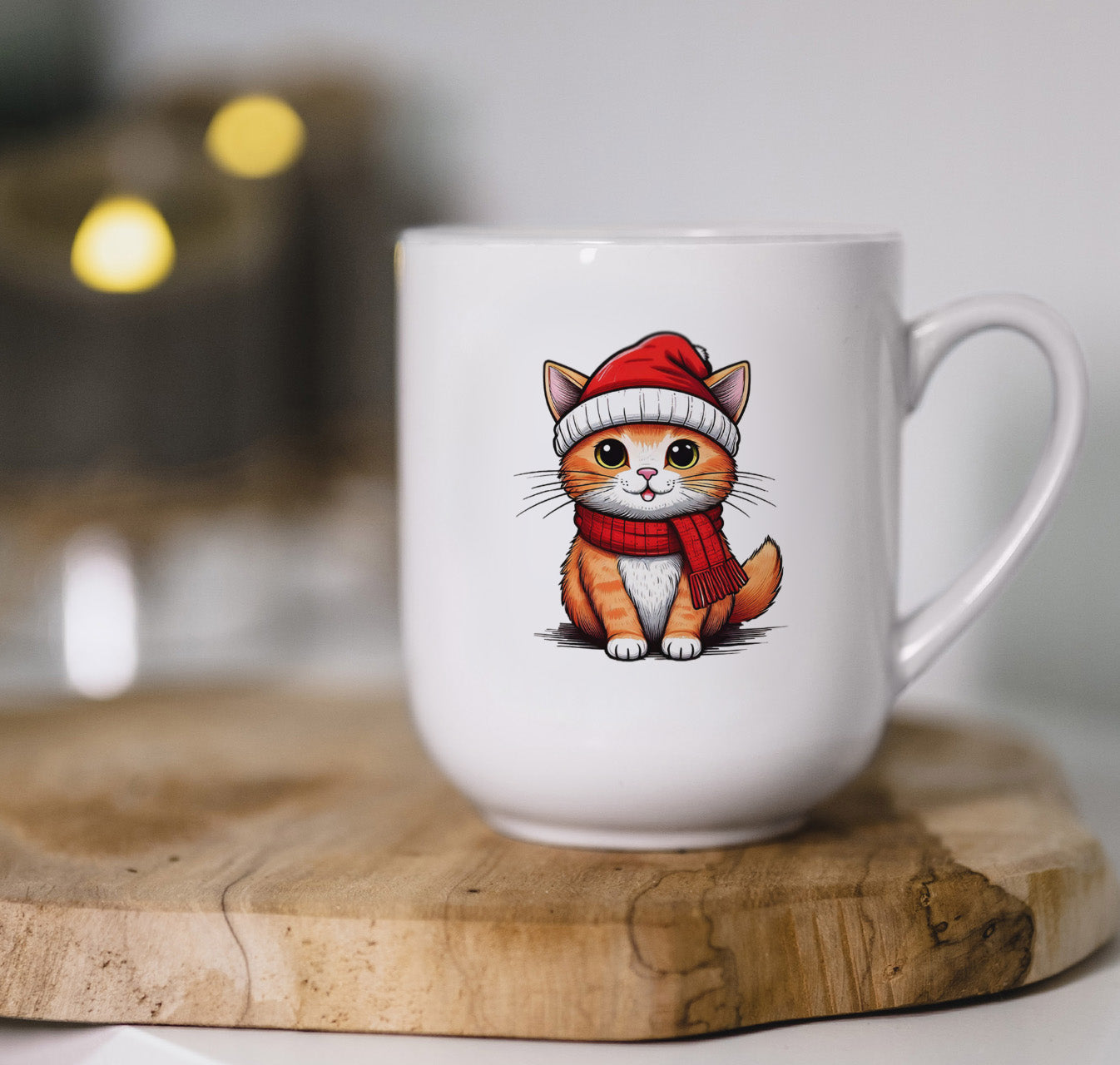 Tasse Weihnachten Katze mit Mütze und Schal Keramik