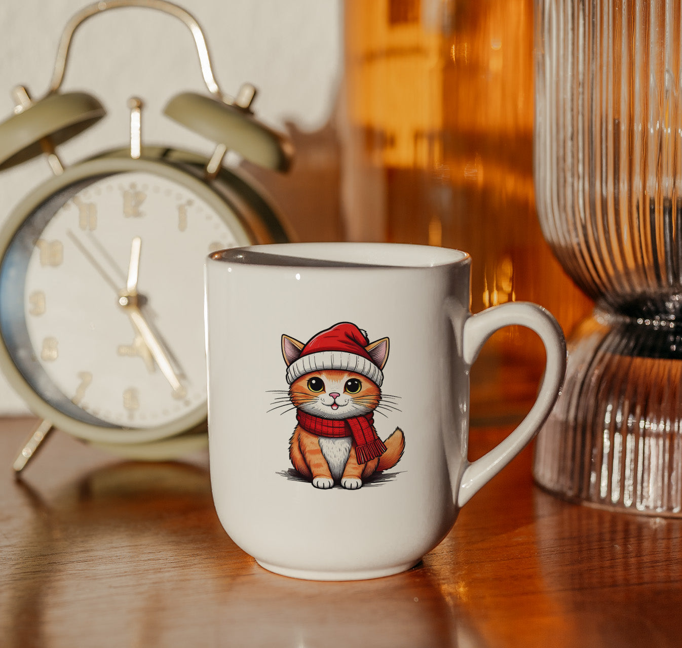 Tasse Weihnachten Katze mit Mütze und Schal Keramik