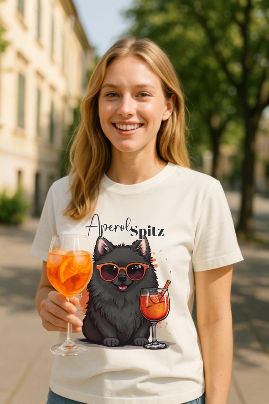 T-Shirt Aperoli Spritz mit schwarzen Spitz Hund