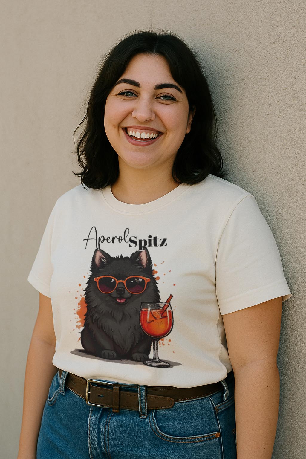 T-Shirt Aperoli Spritz mit schwarzen Spitz Hund