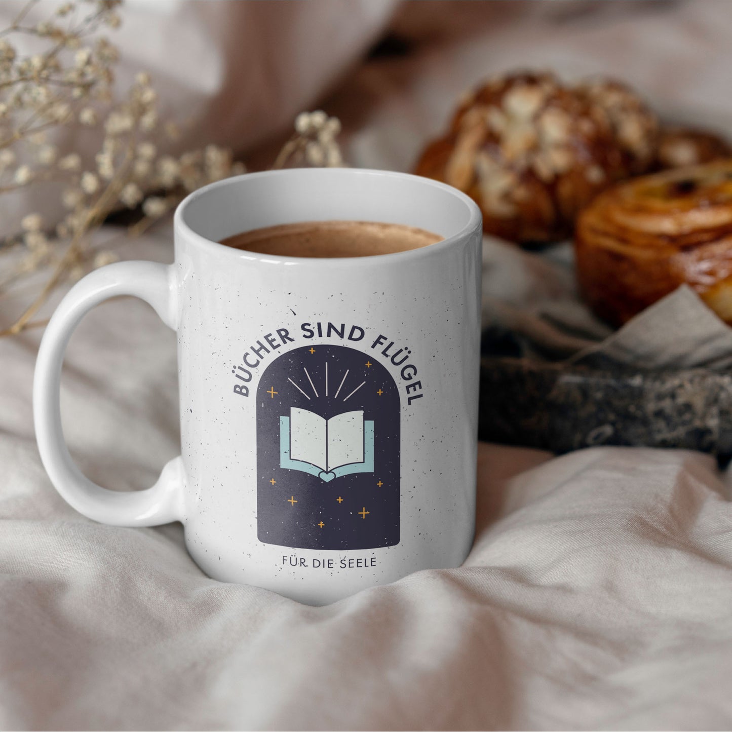 Tasse mit Spruch Bücher sind Flügel für die Seele Bücherholics Geschenk