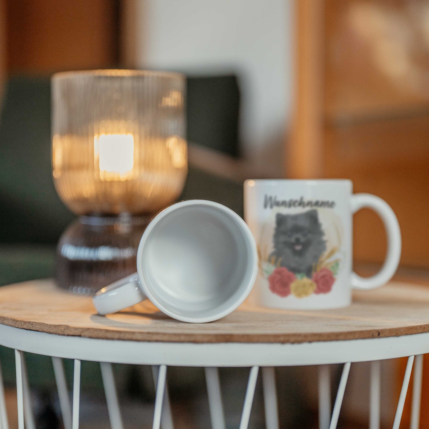 SPENDEN Tasse Personalisiert Spitz / Zwergspitz / MIttelspitz schwarz mit Blumen und Name