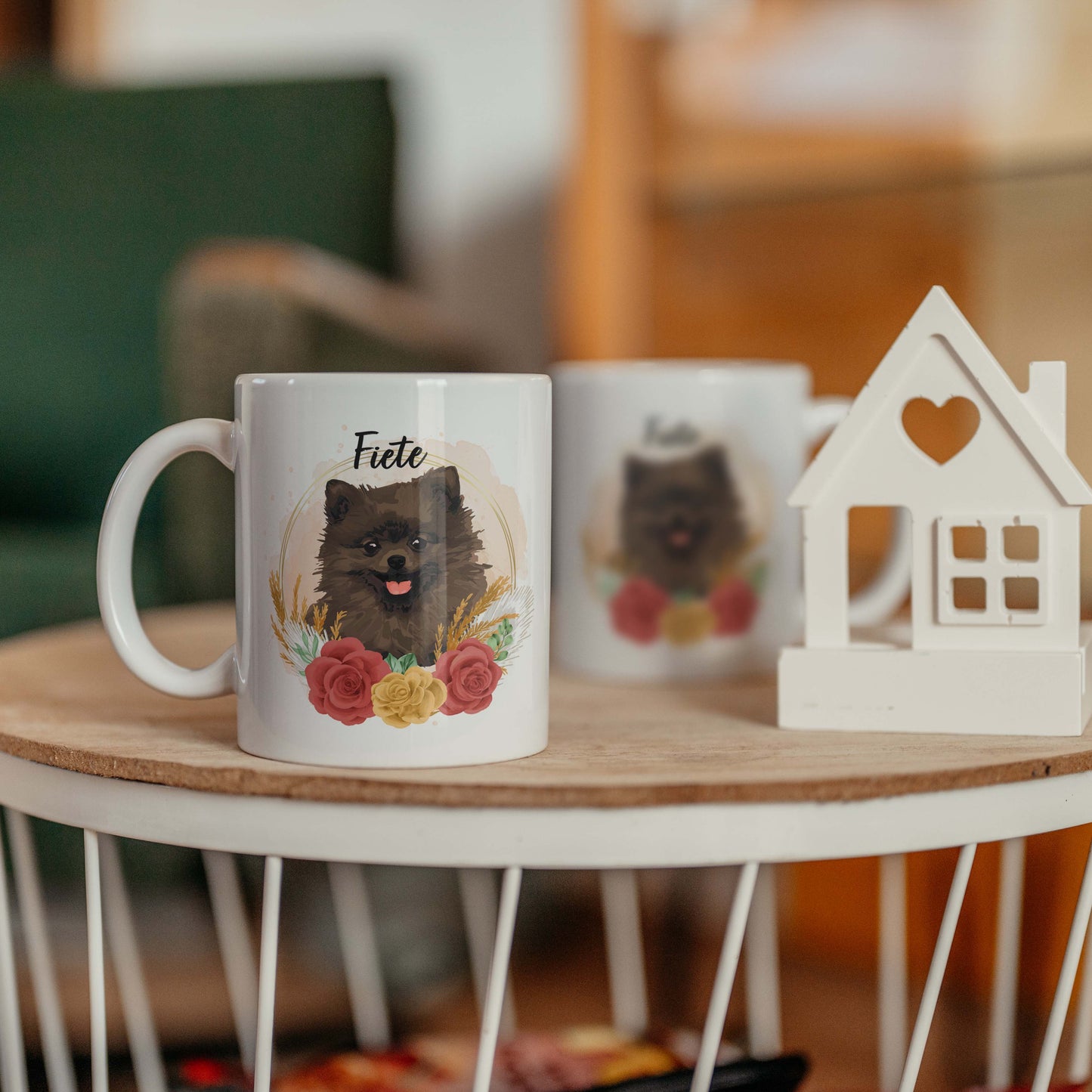 SPENDEN Tasse Personalisiert Tasse Spitz / Zwergspitz / MIttelspitz braun mit Blumen und Name