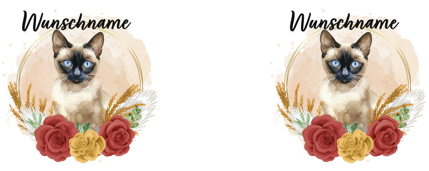 SPENDEN Tasse Personalisierte Tasse Katze Siam mit Blumen und Name