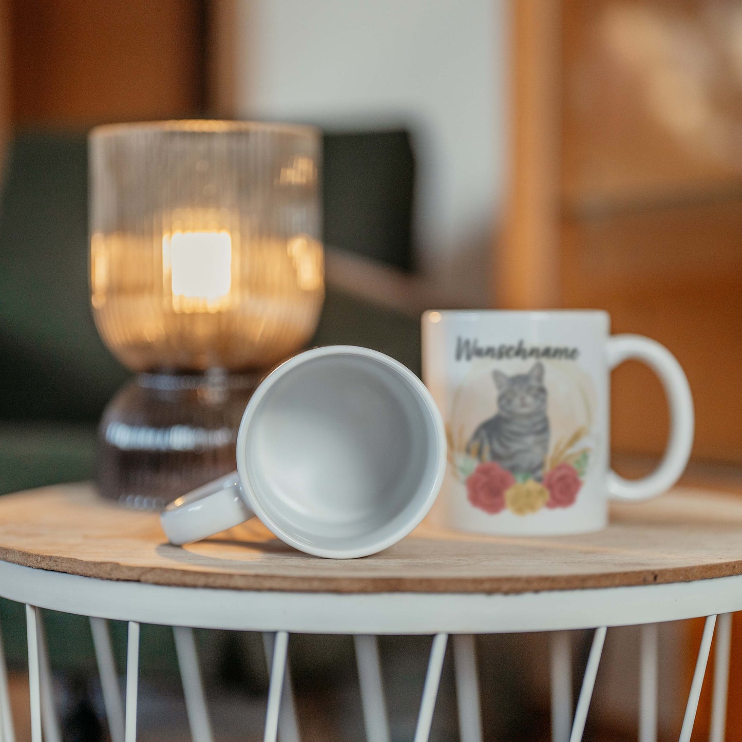 SPENDEN Tasse Personalisierte Tasse Katze Tiger grau mit Blumen und Name