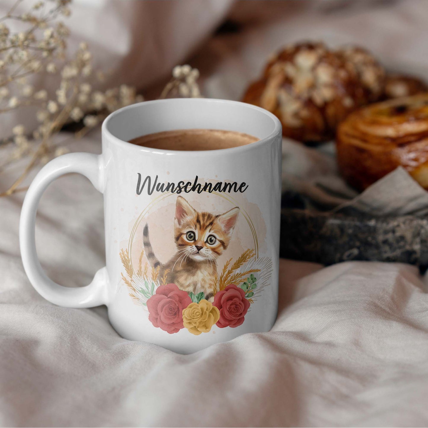 SPENDEN Tasse Personalisiert Katze Tiger Baby mit Blumen und Name