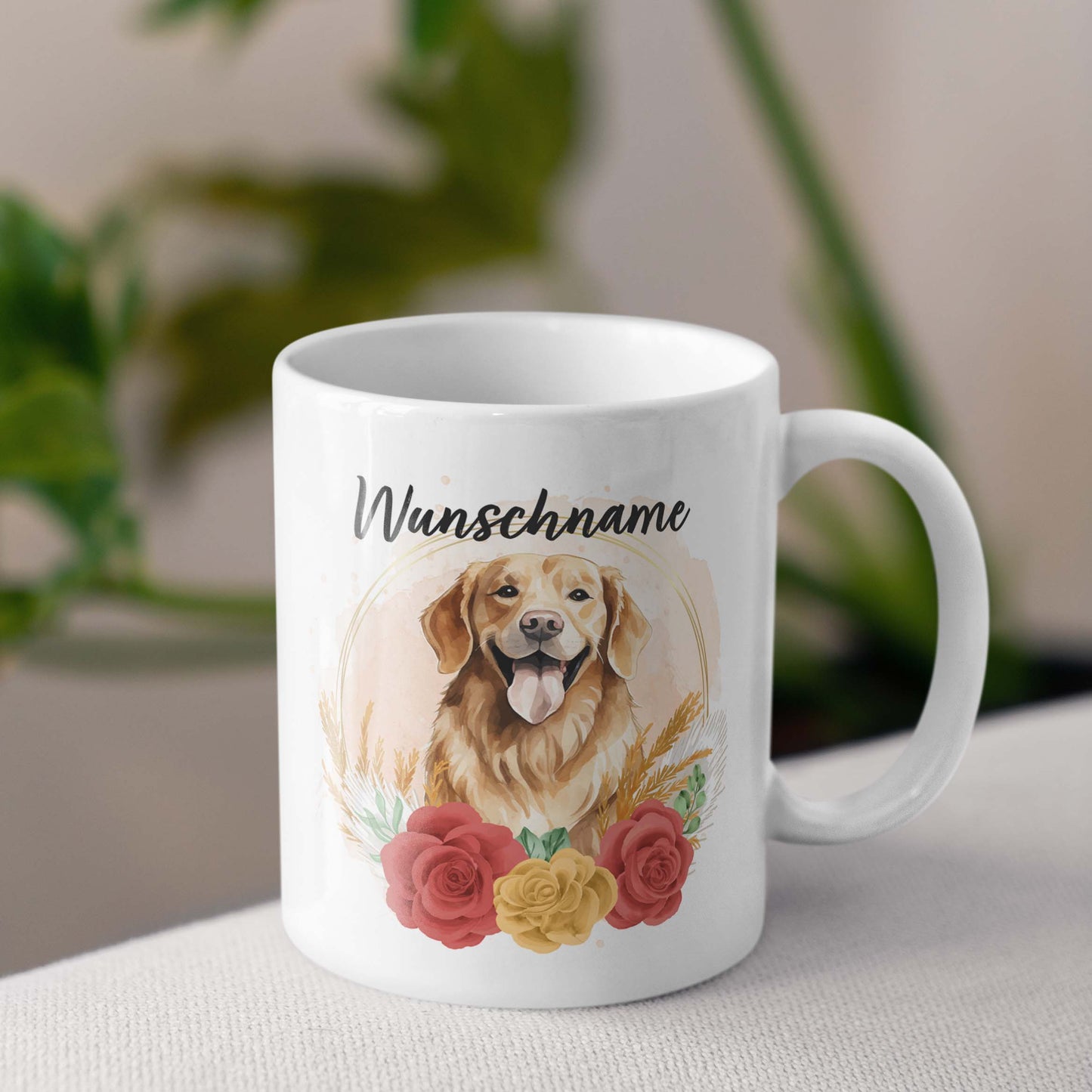 SPENDEN Tasse Personalisiert Golden Retriever mit Blumen und Name