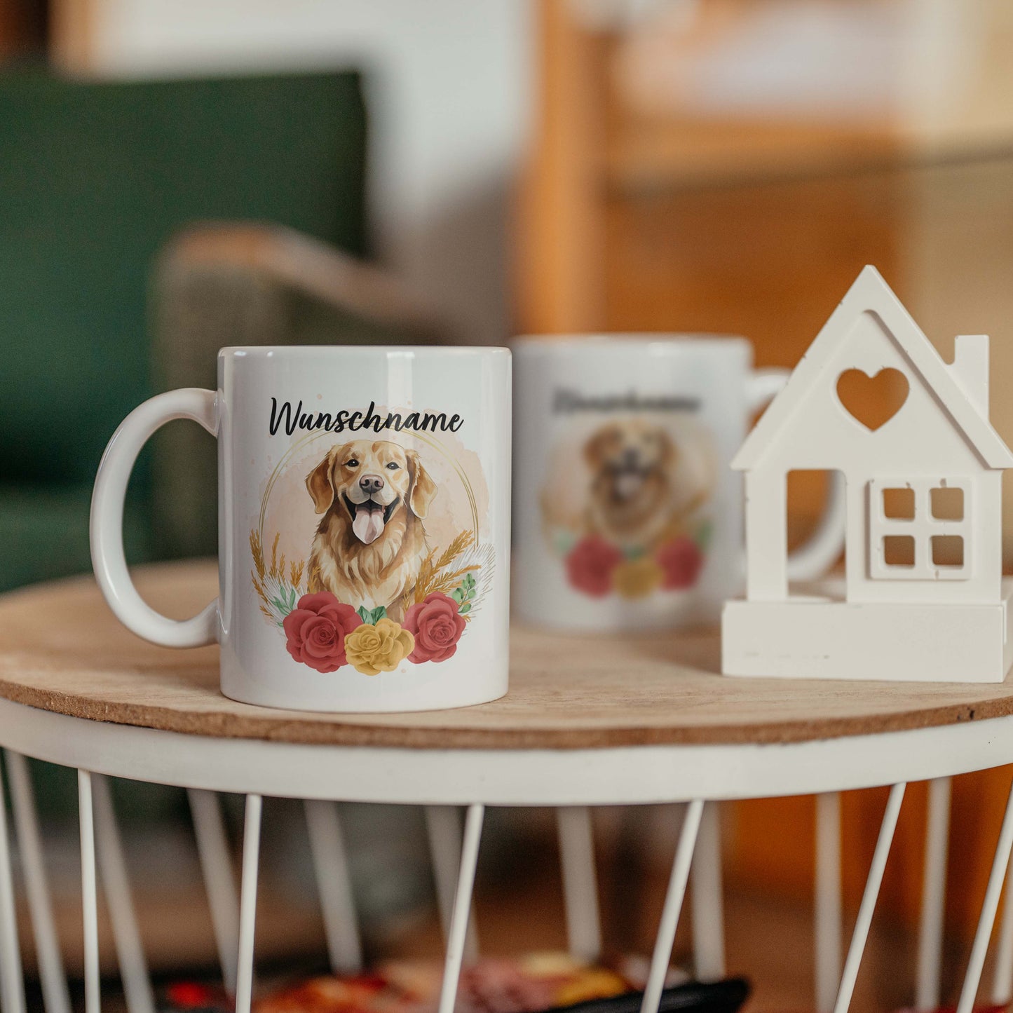 SPENDEN Tasse Personalisiert Golden Retriever mit Blumen und Name