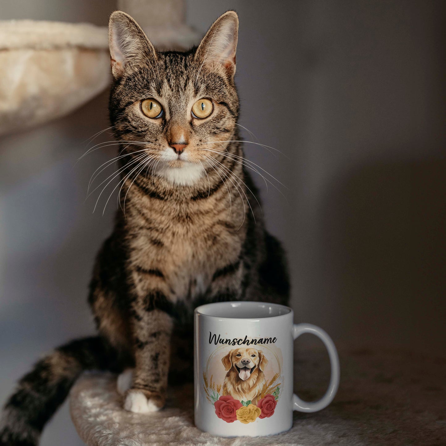 SPENDEN Tasse Personalisiert Golden Retriever mit Blumen und Name