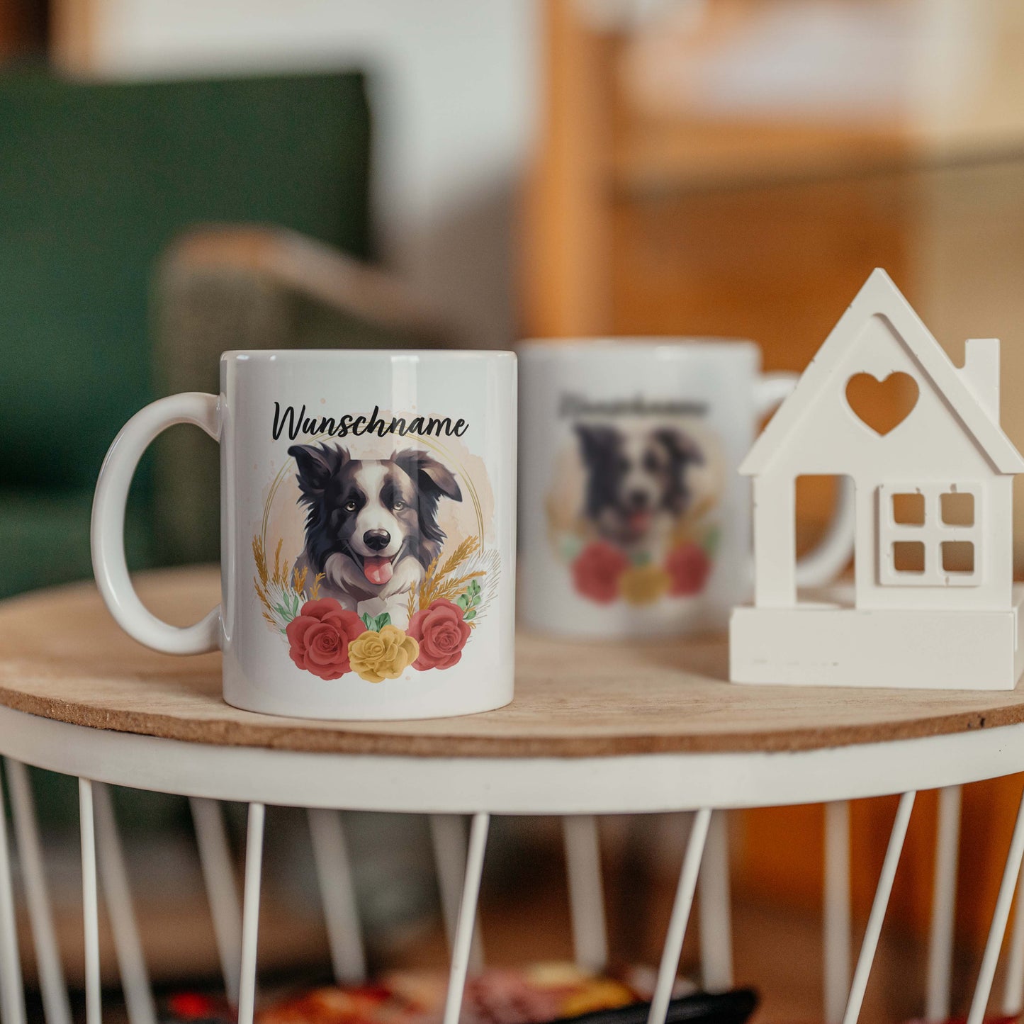 SPENDEN Tasse Personalisiert Border Collie mit Blumen und Name
