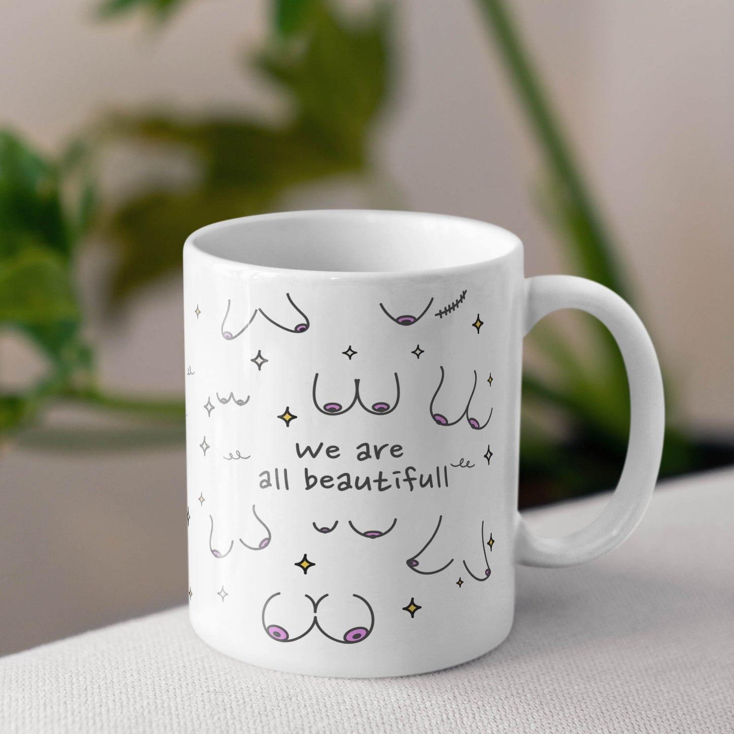 Tasse Boobies Brüste mit Spruch We are all beautiful