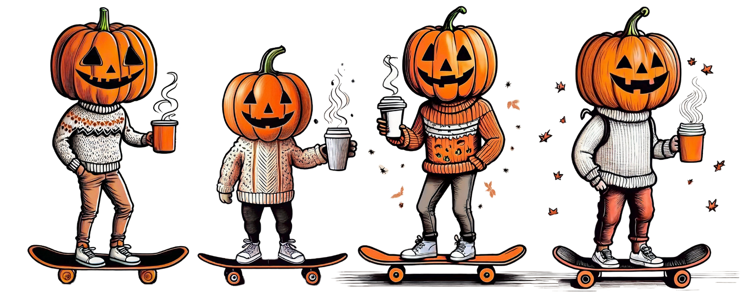 Tasse Herbst Kürbis - Kürbisköpfe auf Skateboards