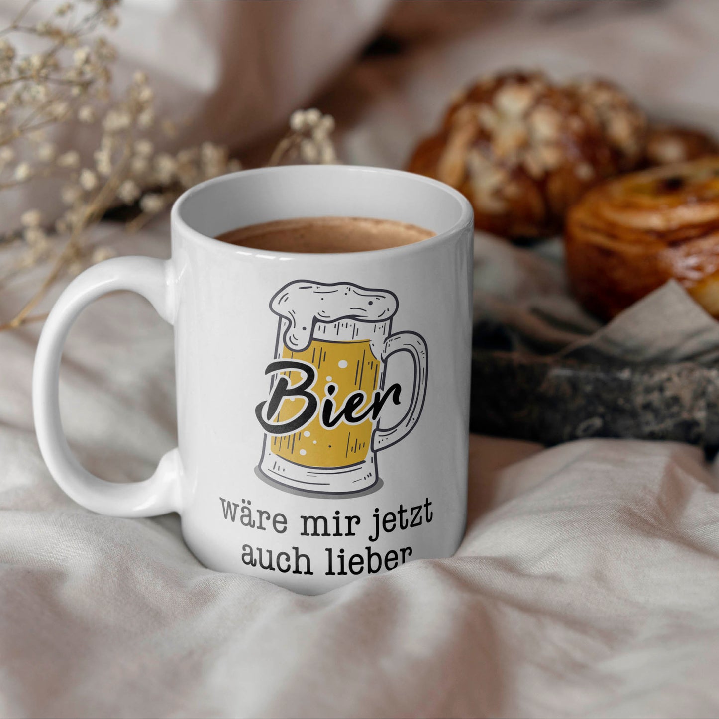Tasse lustiger Spruch mit Bier