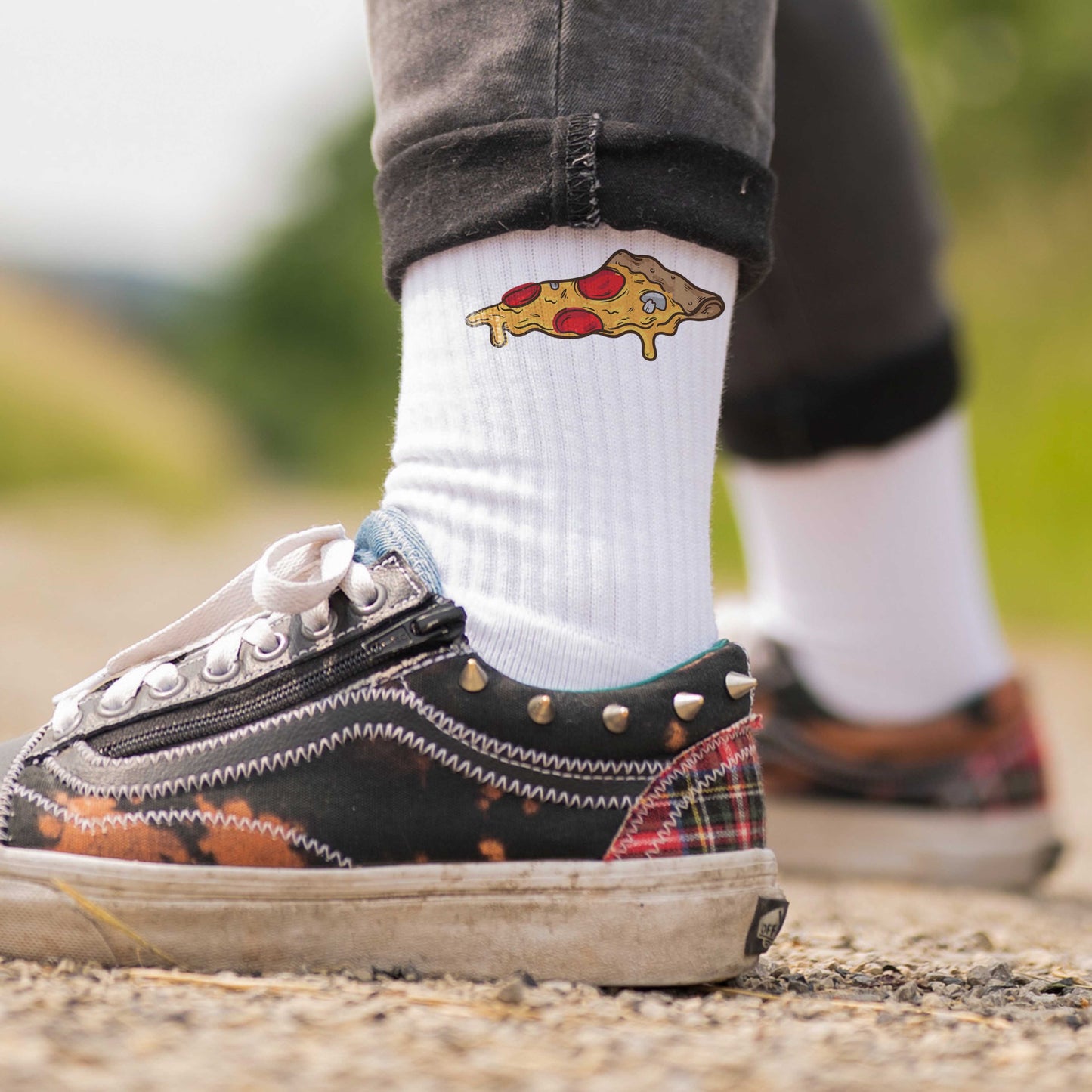 Tennissocken weiß mit Pizza Stück bedruckt