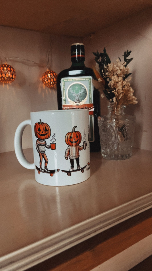 Tasse Herbst Kürbis - Kürbisköpfe auf Skateboards