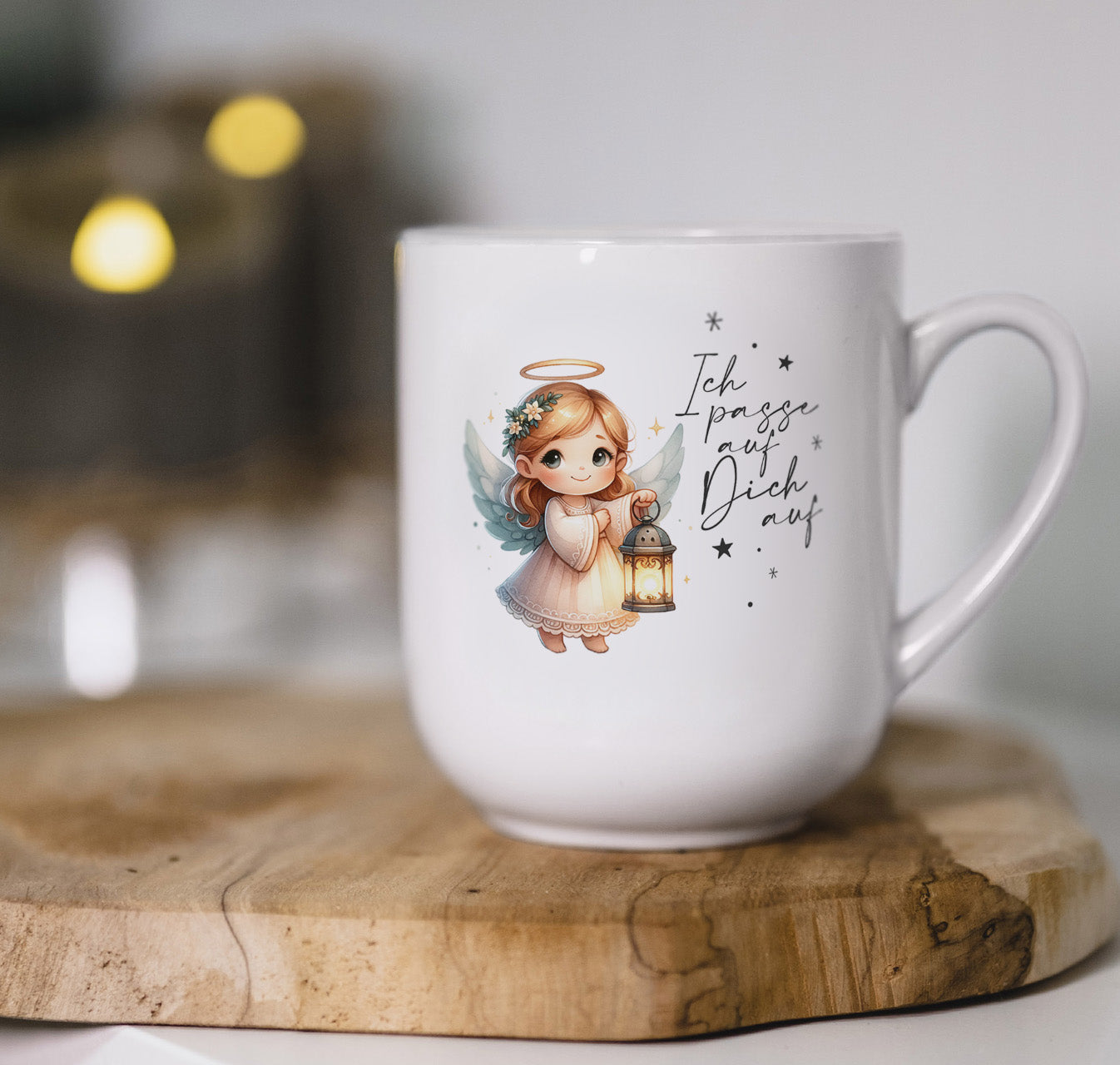 Tasse Schutzengel mit Spruch "Ich passe immer auf dich auf"