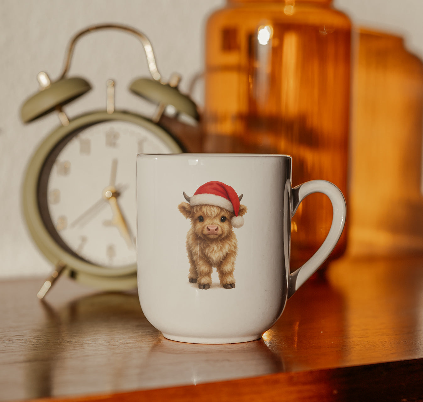 Kleine Weihnachts Tasse Highland-Kuh mit Weihnachtsmütze süße Winter Tasse Geschenk Weihnachten