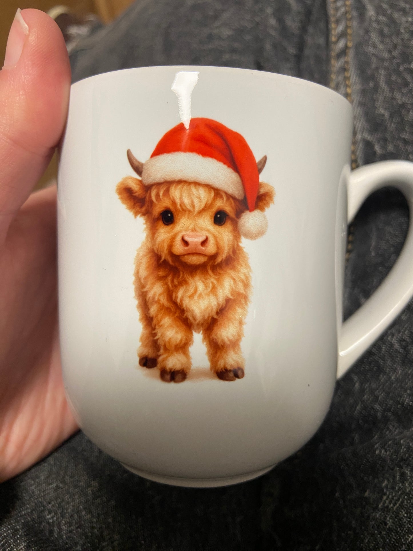 Kleine Weihnachts Tasse Highland-Kuh mit Weihnachtsmütze süße Winter Tasse Geschenk Weihnachten