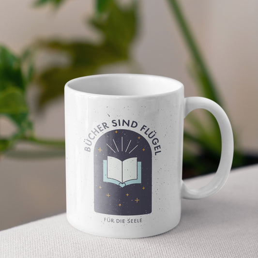 Tasse mit Spruch Bücher sind Flügel für die Seele Bücherholics Geschenk