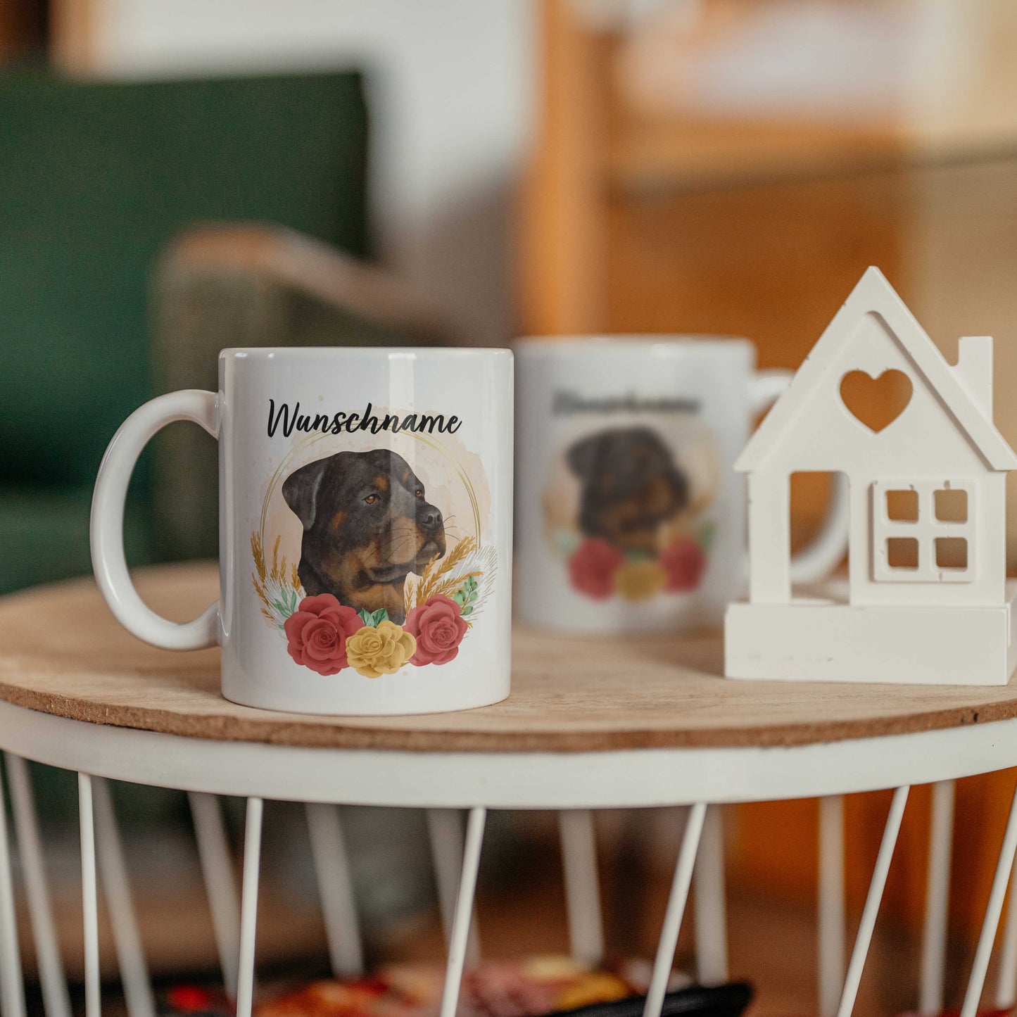 SPENDEN Tasse Personalisiert Tasse Rottweiler mit Blumen und Name