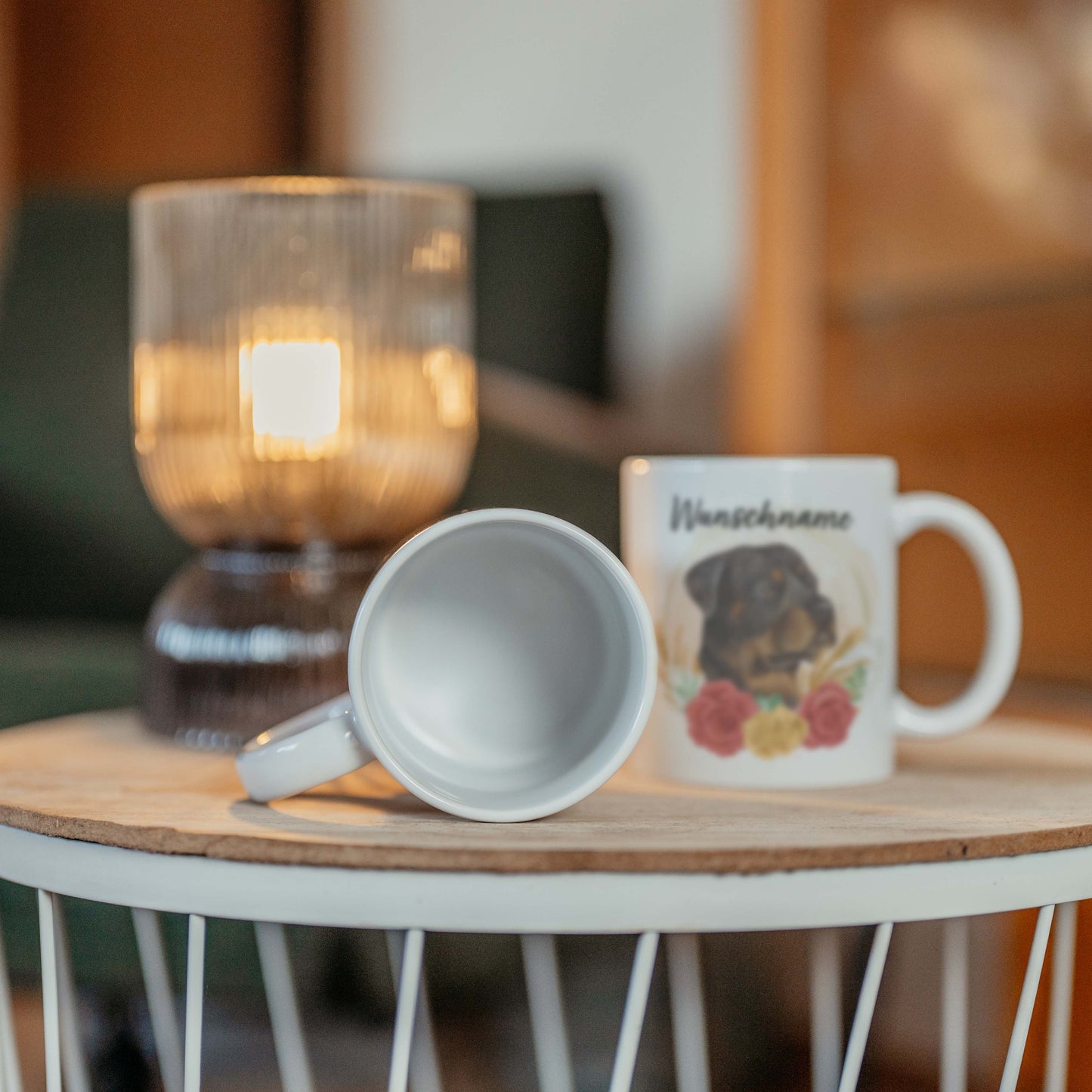 SPENDEN Tasse Personalisiert Tasse Rottweiler mit Blumen und Name
