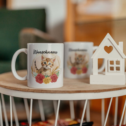 SPENDEN Tasse Personalisiert Katze Tiger Baby mit Blumen und Name