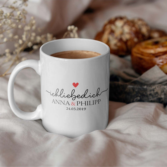 Tasse personalisiert mit Spruch "Ich liebe dich" zum Valentinstag Jahrestag