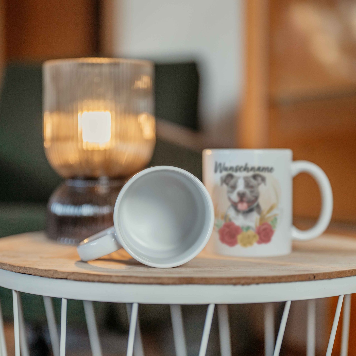 SPENDEN Tasse Personalisierte Tasse American Staffordshire Terrier Amstaff Pittbull grau mit Blumen und Name