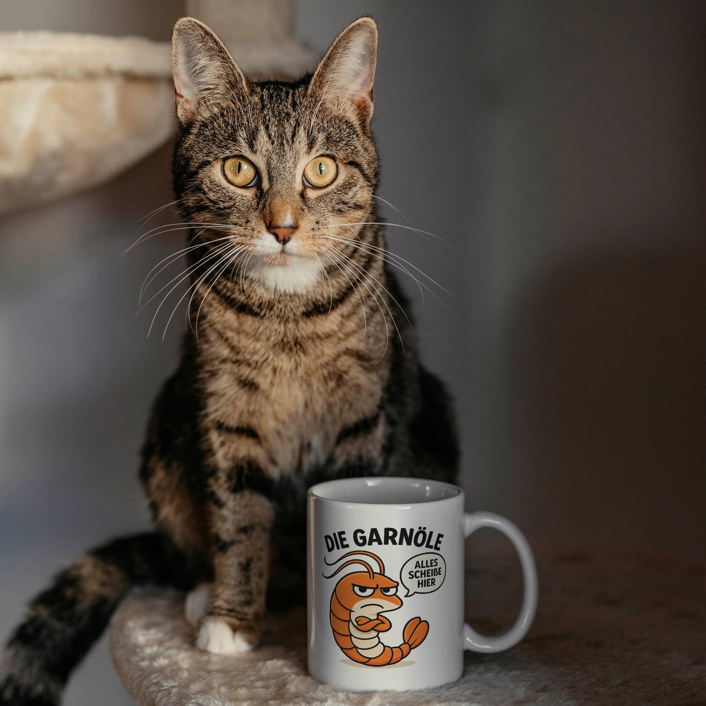 Lustige Statement Tasse Garnöle mit Spruch – Sarkastische Kaffeetasse – Geschenk für Büro & Alltag – Keramiktasse mit Garnele bedruckt