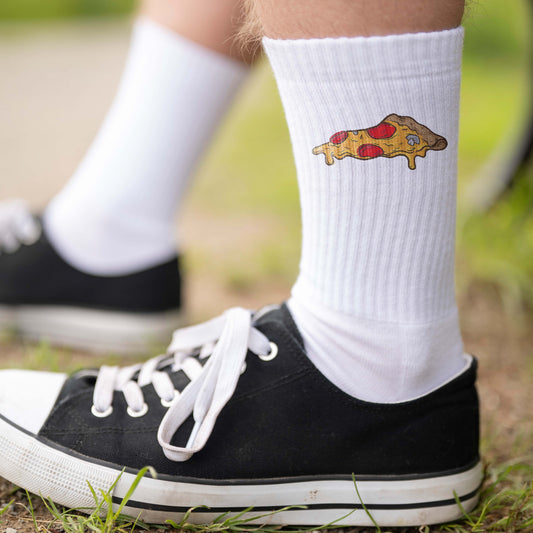 Tennissocken weiß mit Pizza Stück bedruckt