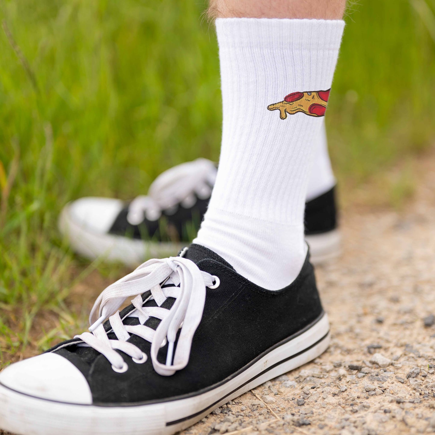 Tennissocken weiß mit Pizza Stück bedruckt
