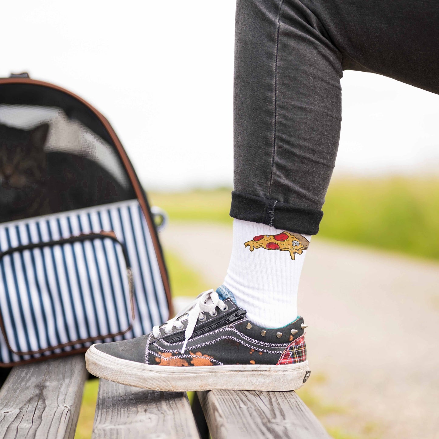 Tennissocken weiß mit Pizza Stück bedruckt